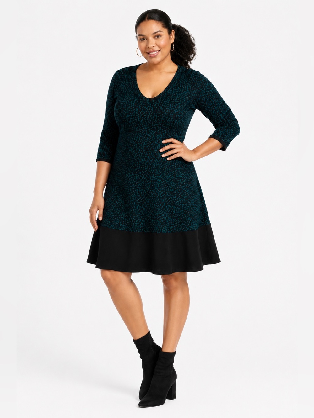 Taylor Leopard Print Sweater Dress Green Fit and Flare Size XL NWT